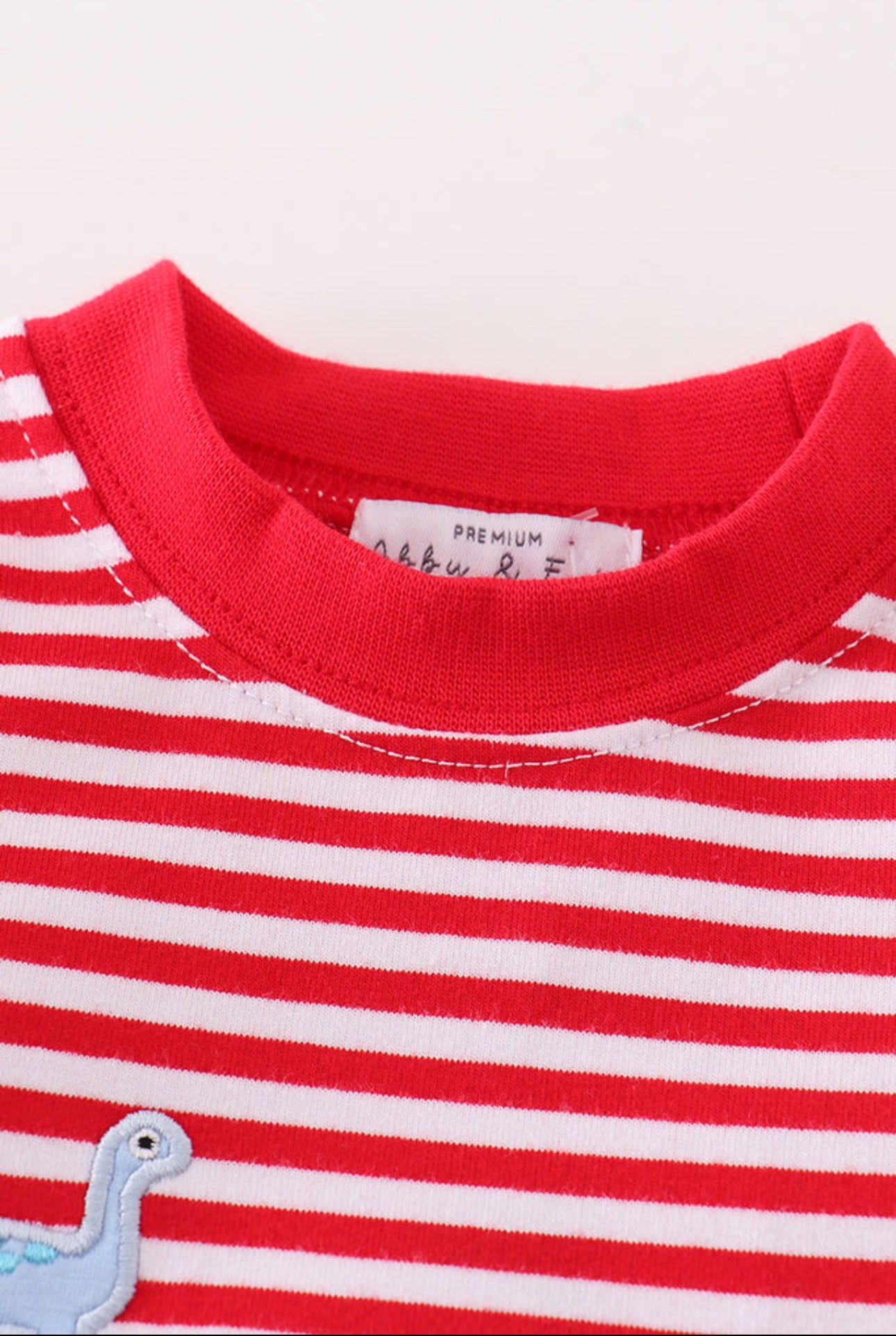 Premium red stripe dinosaur applique romper - 24m