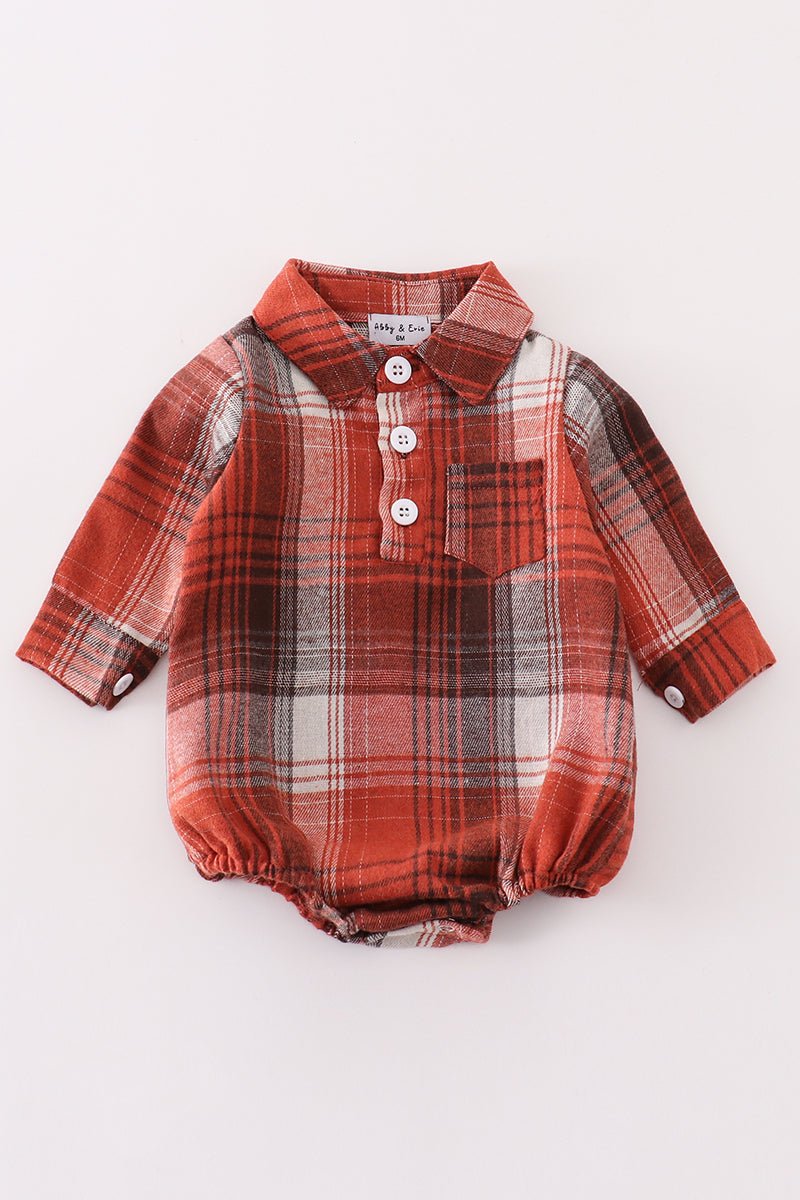 Rusty Plaid Boy Romper - NB