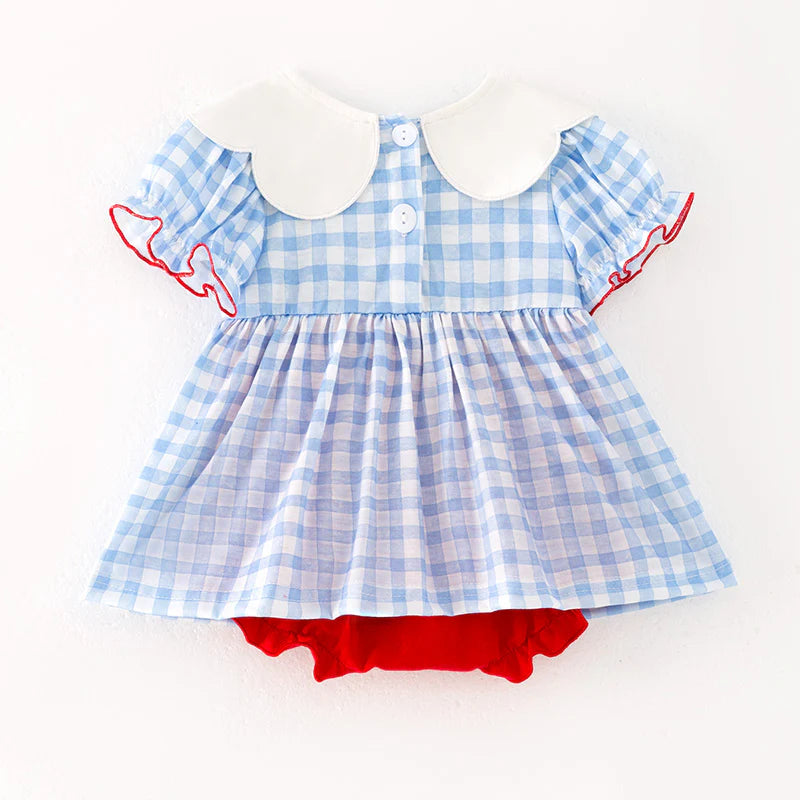 Toddler girls patriotic cartoon applique embroidery bubble