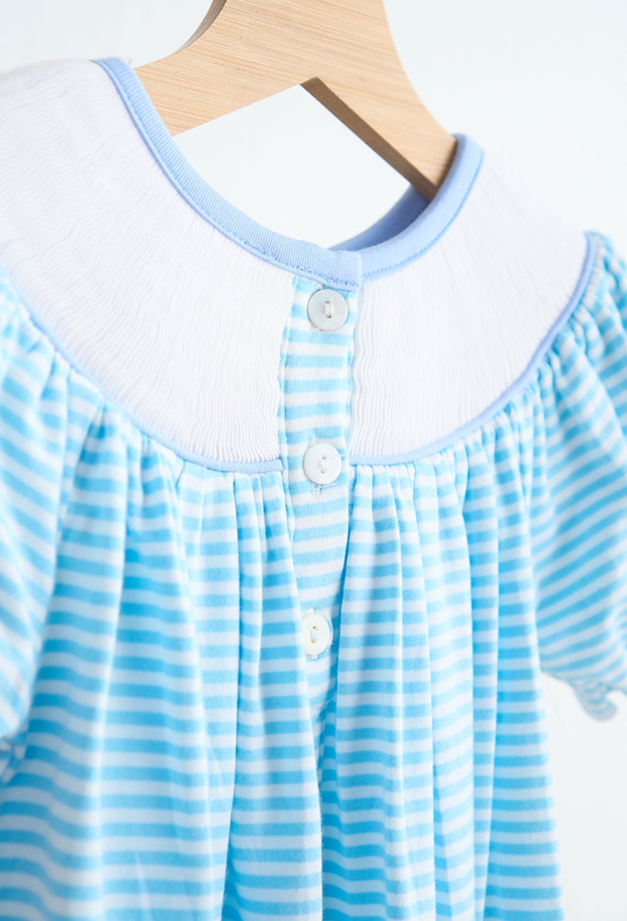 Blue puppy hand smocked girl romper - 12m