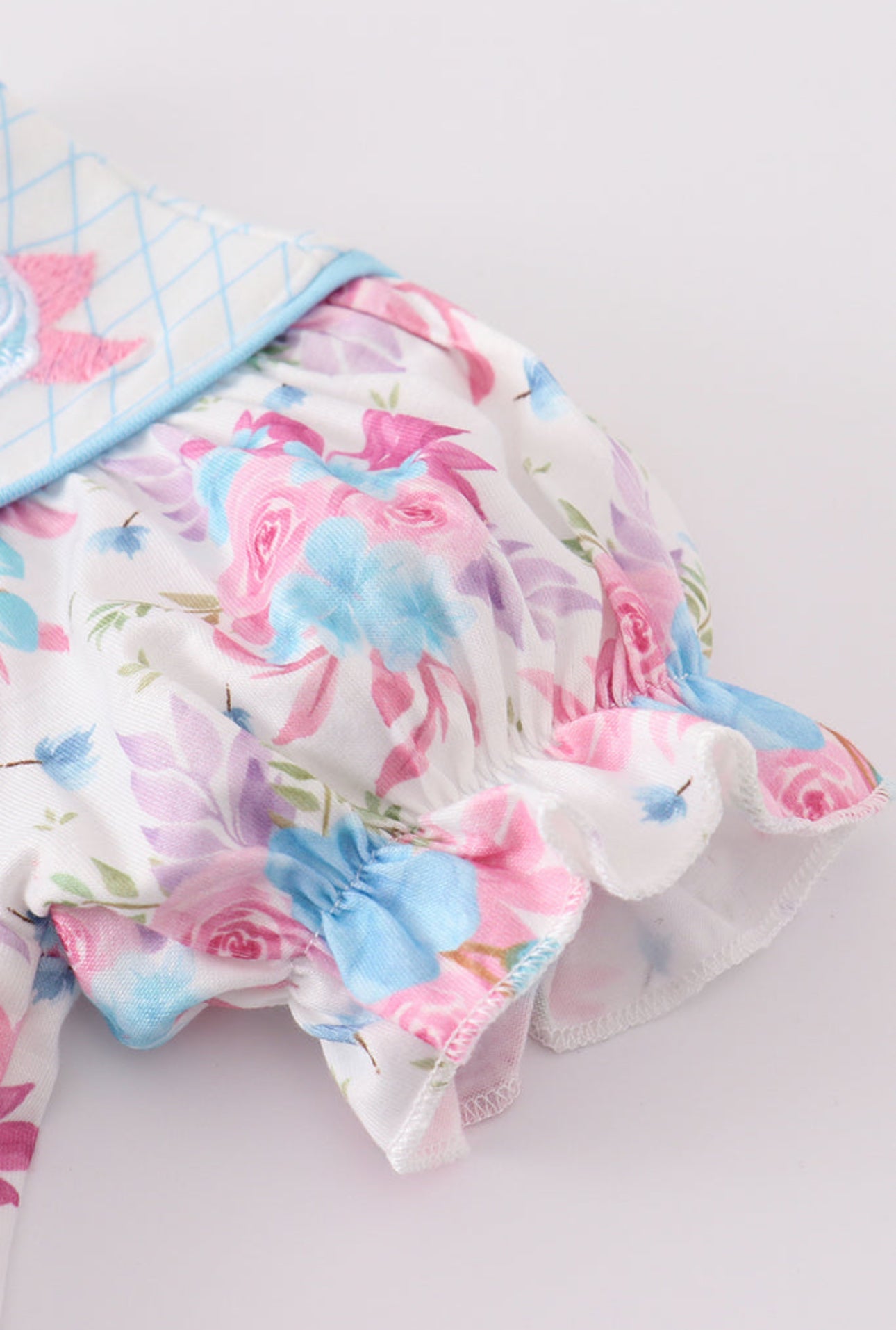 Blue petal meadow embroidery girl bloomer set - 12m