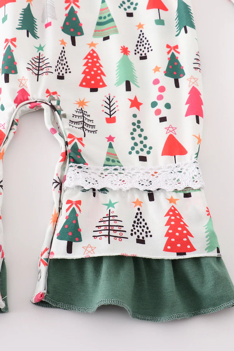 Christmas tree print girl romper - 6m