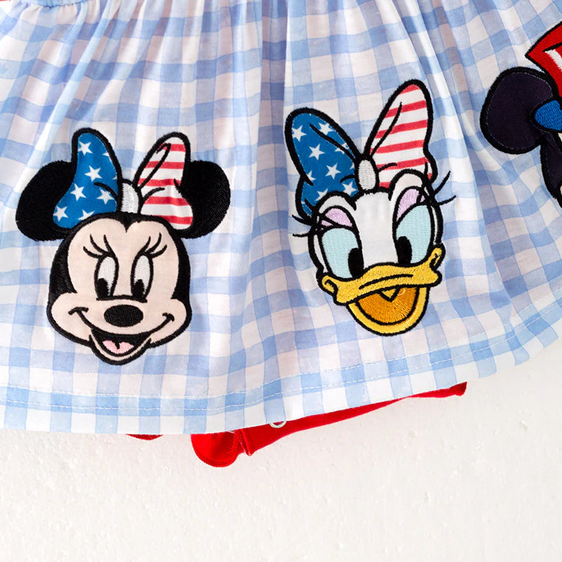 Toddler girls patriotic cartoon applique embroidery bubble