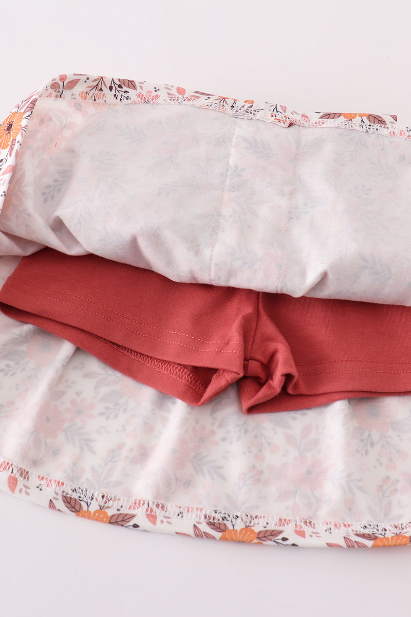 Floral Ruffle Sleeve Skort Set - 12m