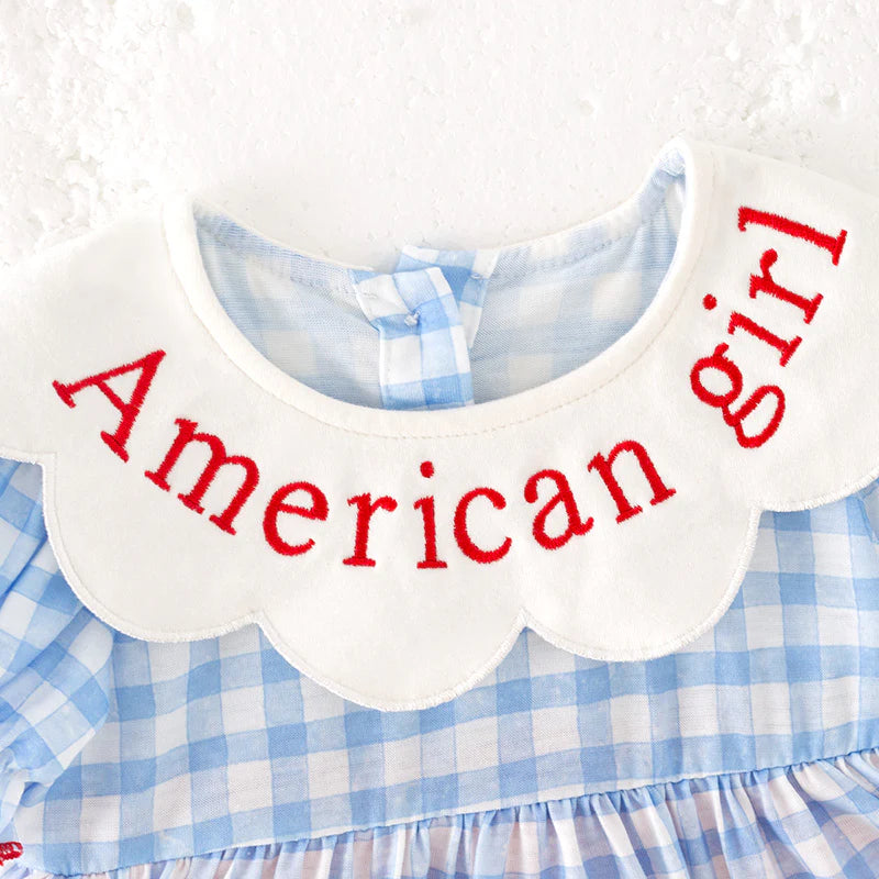 Toddler girls patriotic cartoon applique embroidery bubble