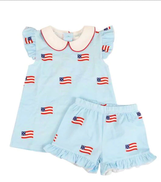 Patriotic girls shorts set