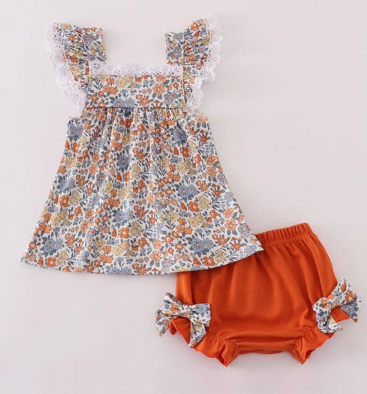 Fall floral print bloomer set