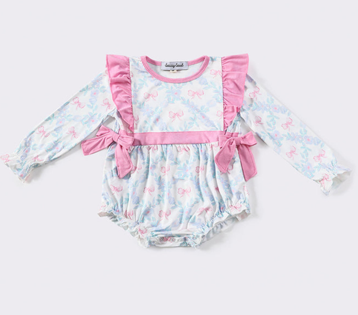 Pink bow print girl bubble - 12m