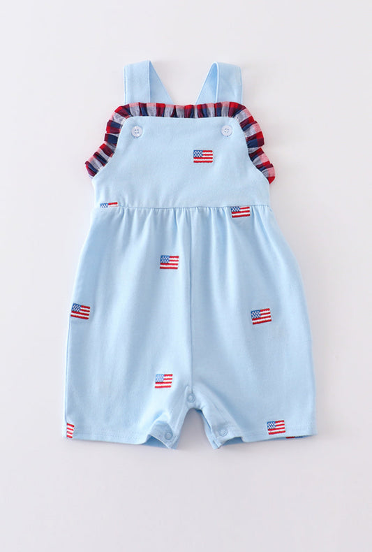 Premium Blue patriotic flag embroidery romper - 6m