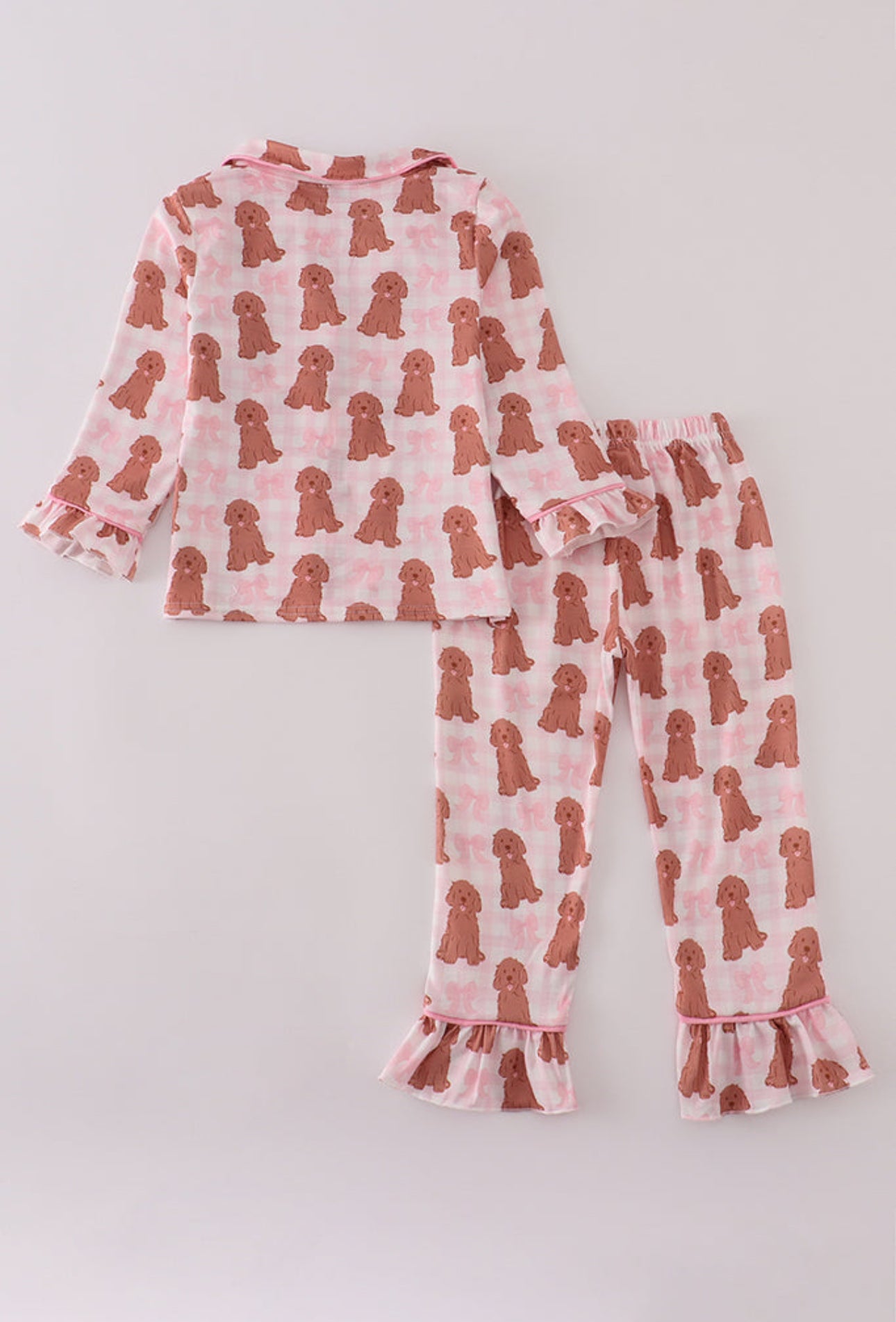 Pink puppy bow print ruffle pajamas set - 18m