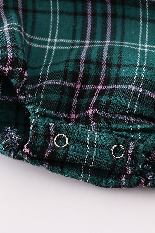 Green plaid boy button down bubble - 18m