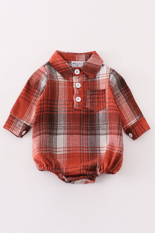Rusty Plaid Boy Romper - NB