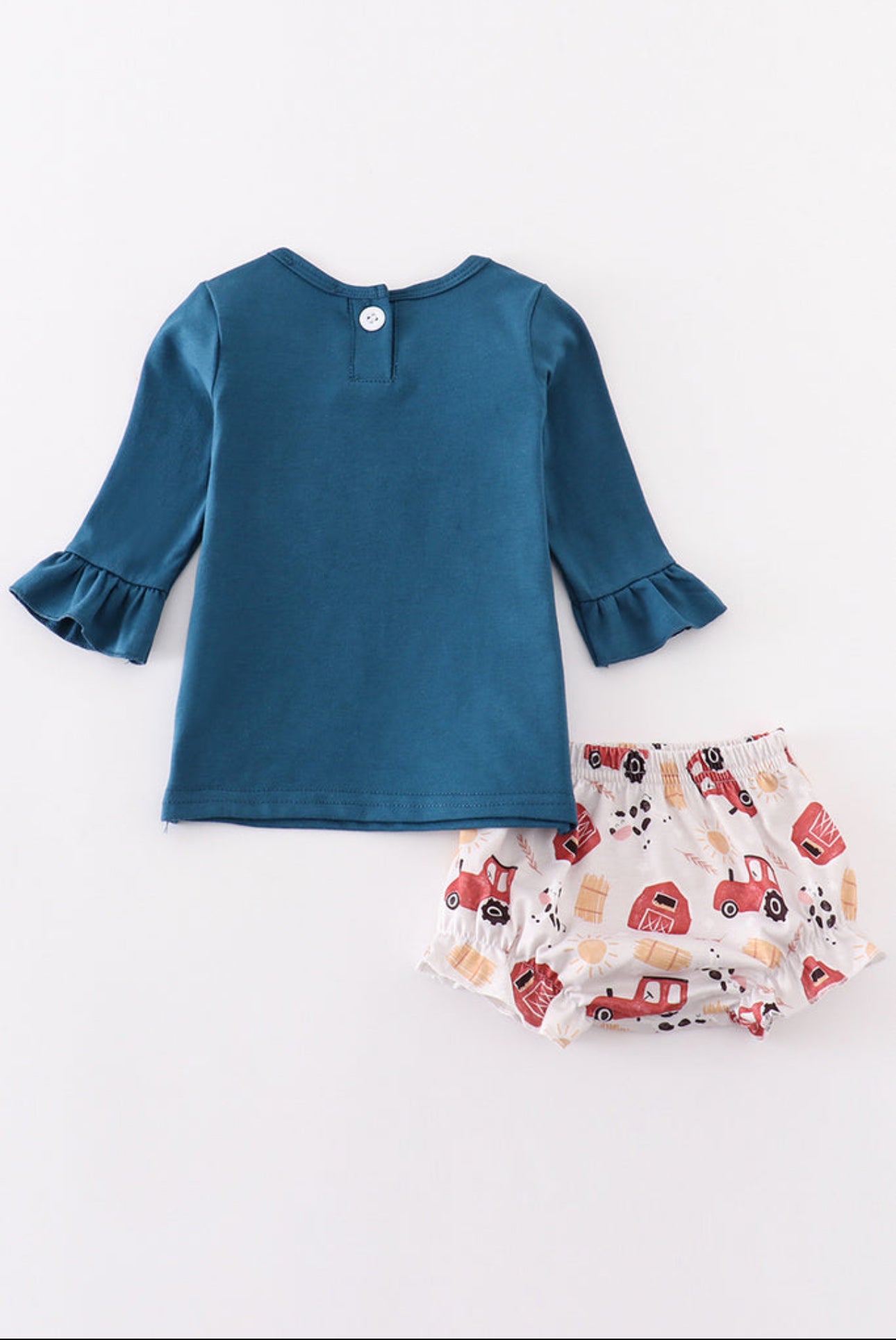 Navy farm french knot girl bloomer set - 2t