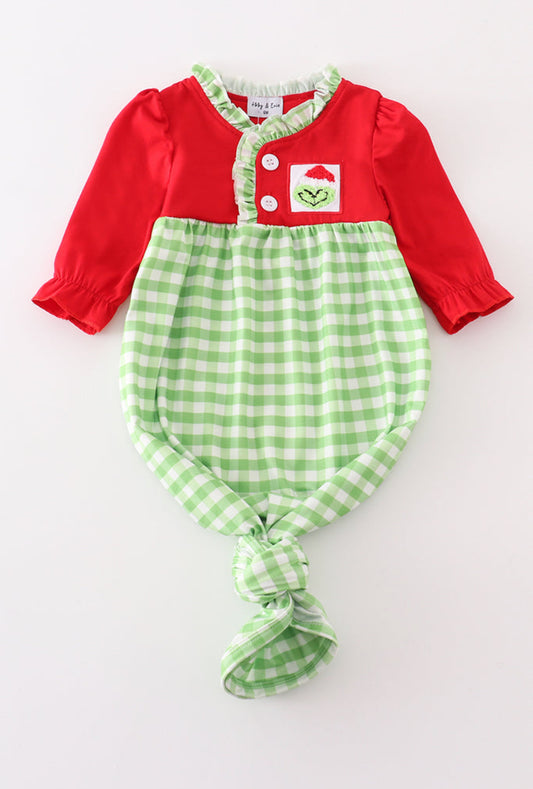 Red christmas grinch french knot baby gown - 6m