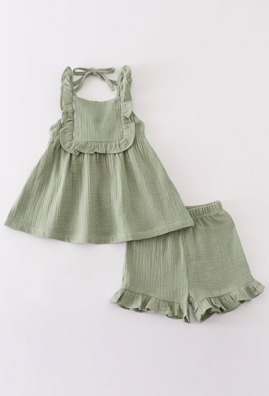 Premium Sage muslin ruffle shorts set - 5t