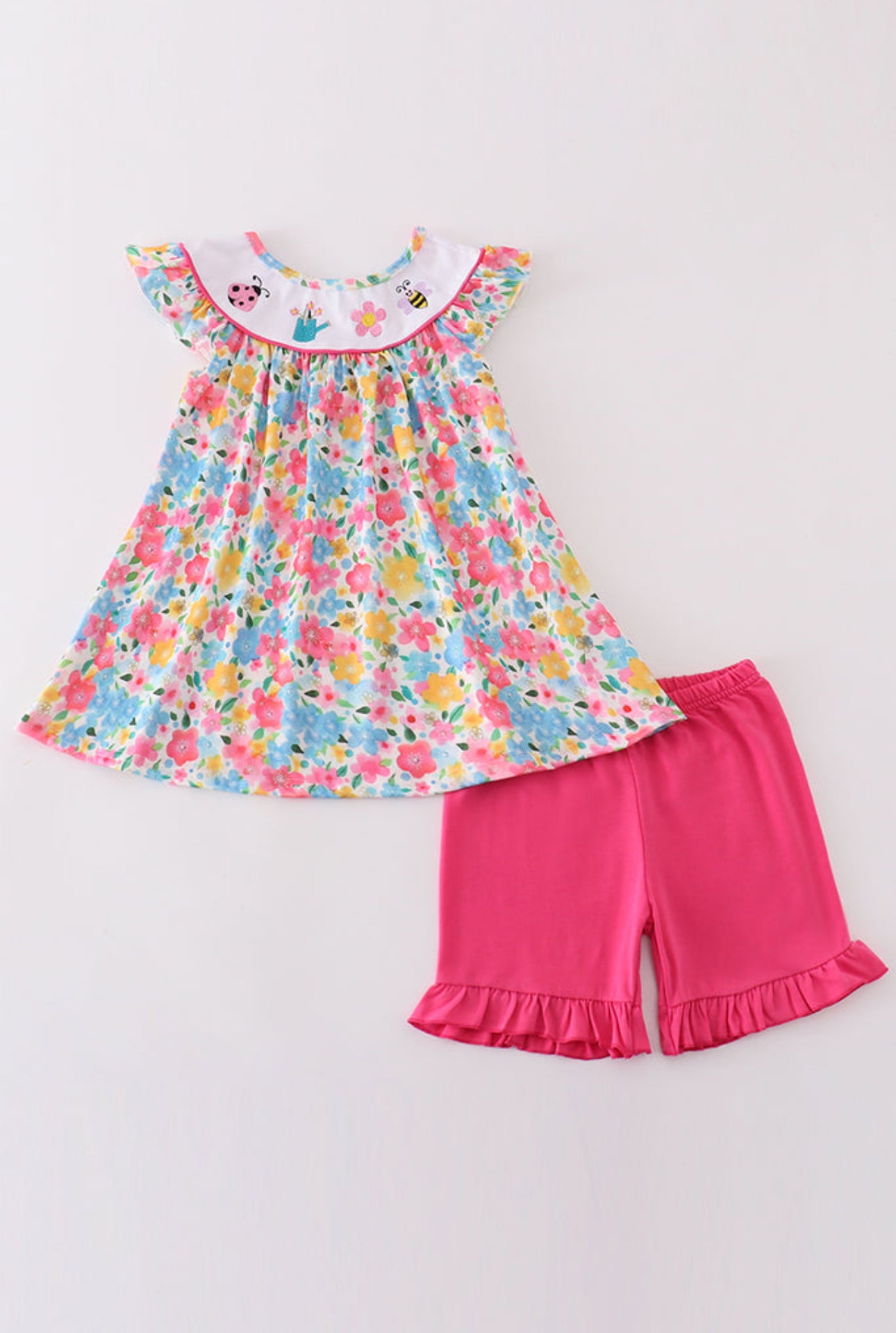 Floral bee embroidery girl set - 2t