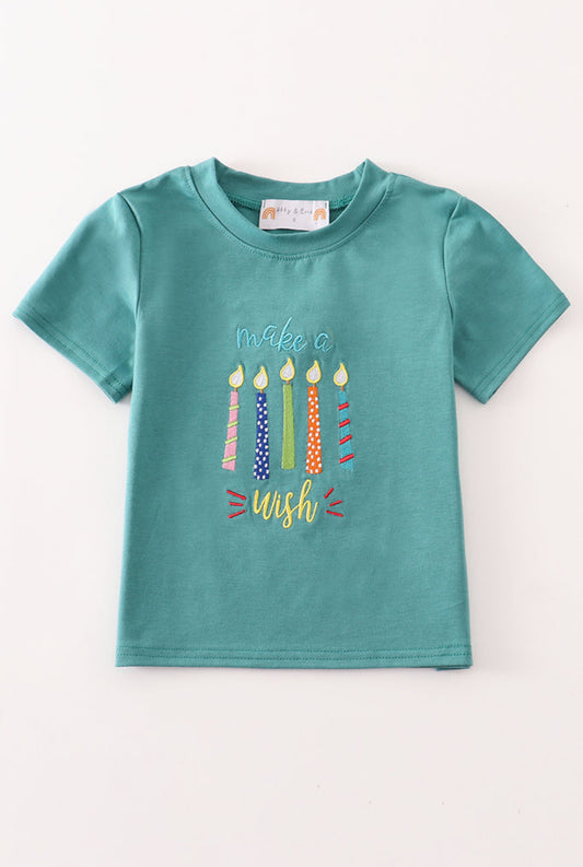 Green happy birthday embroidery boy top - 5t