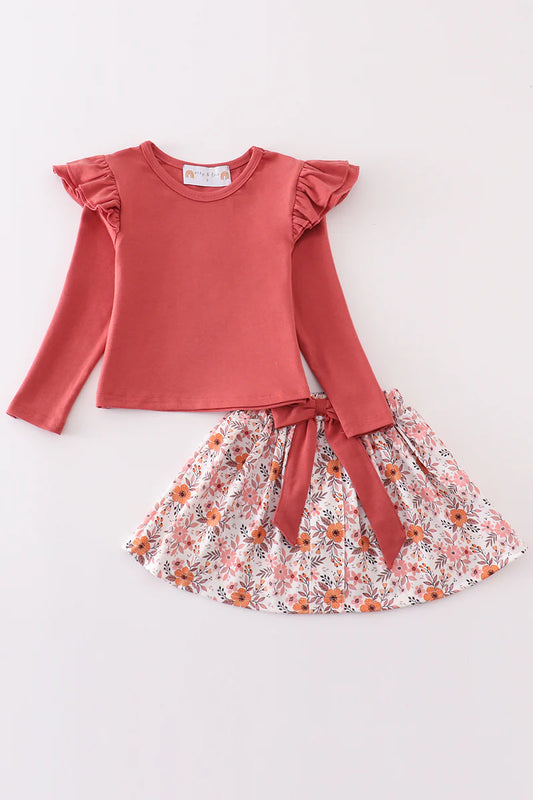Floral Ruffle Sleeve Skort Set - 12m