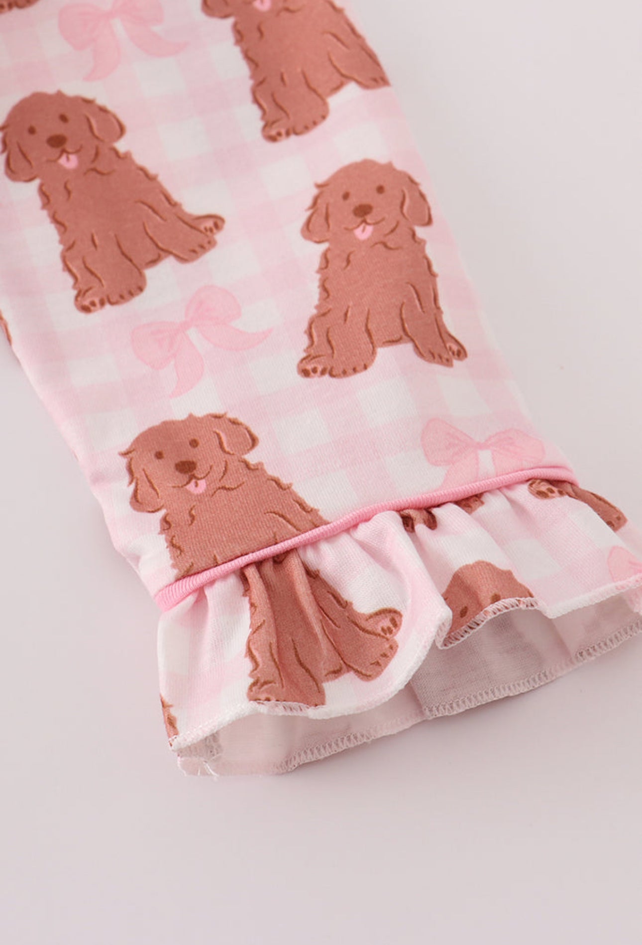 Pink puppy bow print ruffle pajamas set - 18m