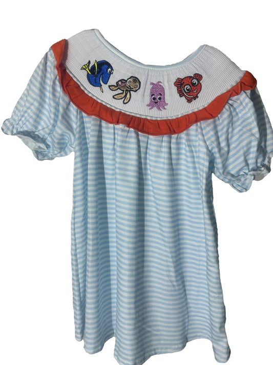 Fish friends machine smock dress - 2t