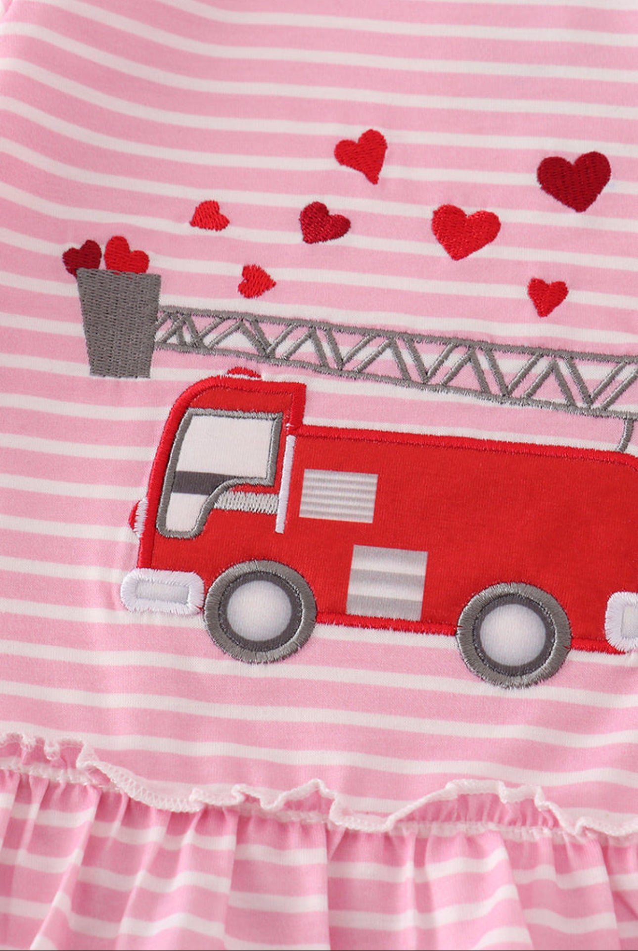 Valentine's day fire truck applique girl bloomer set - 6m