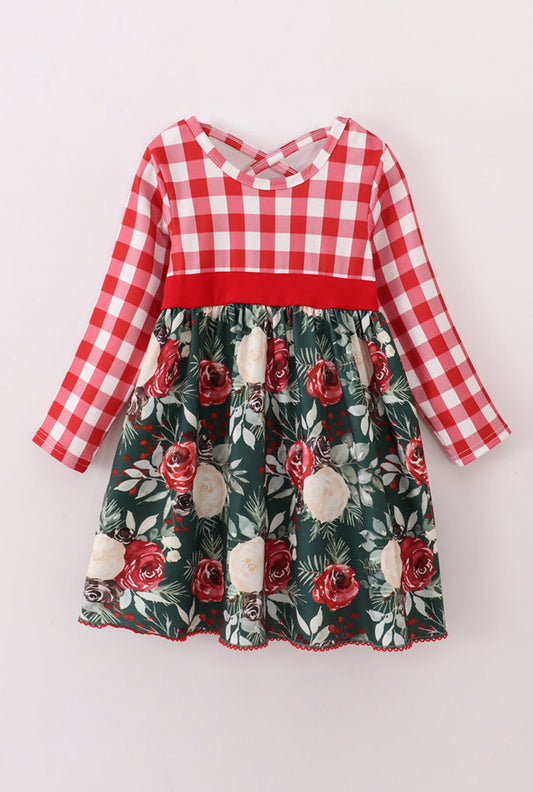 Red floral gingham dress - 4t