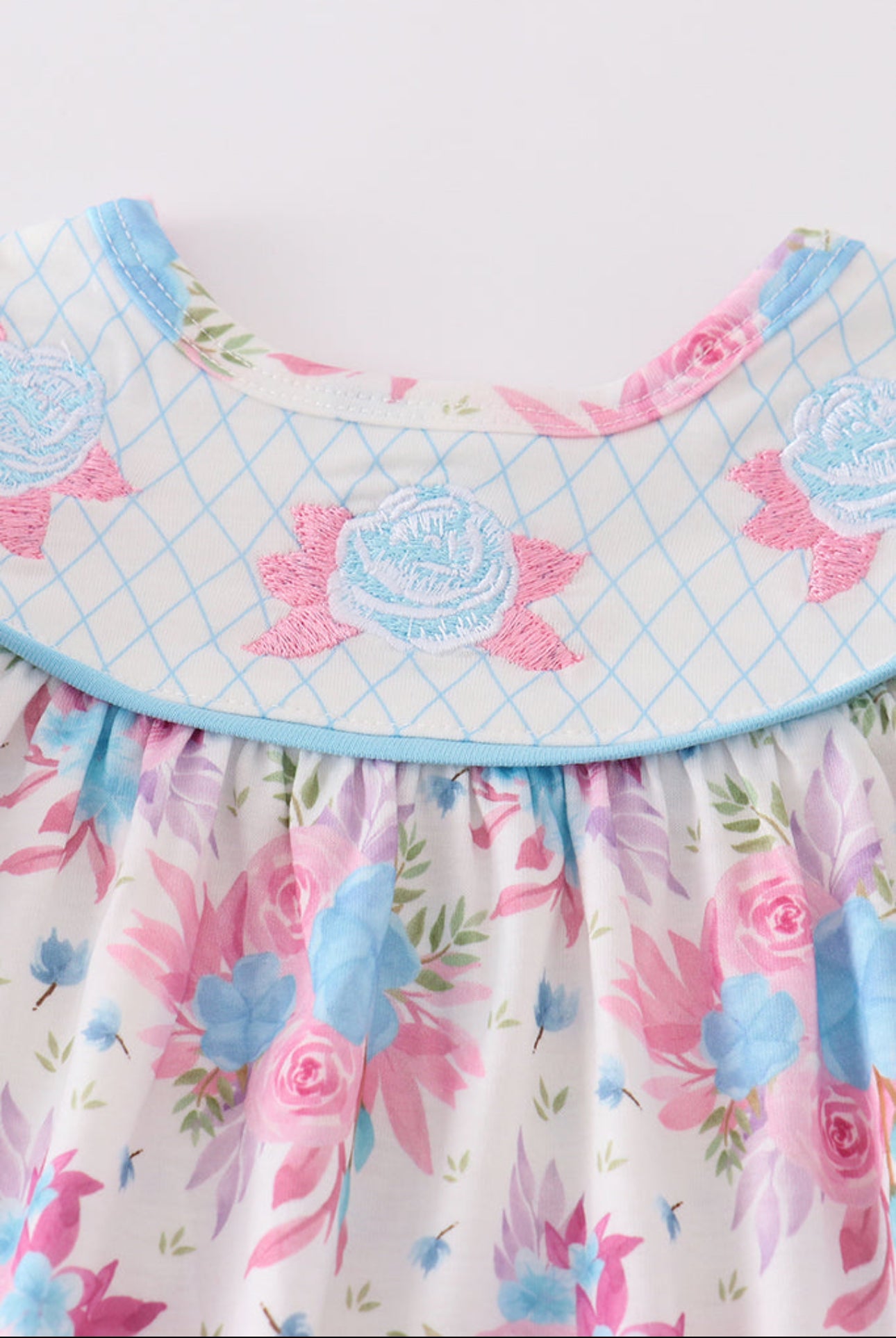 Blue petal meadow embroidery girl bloomer set - 12m