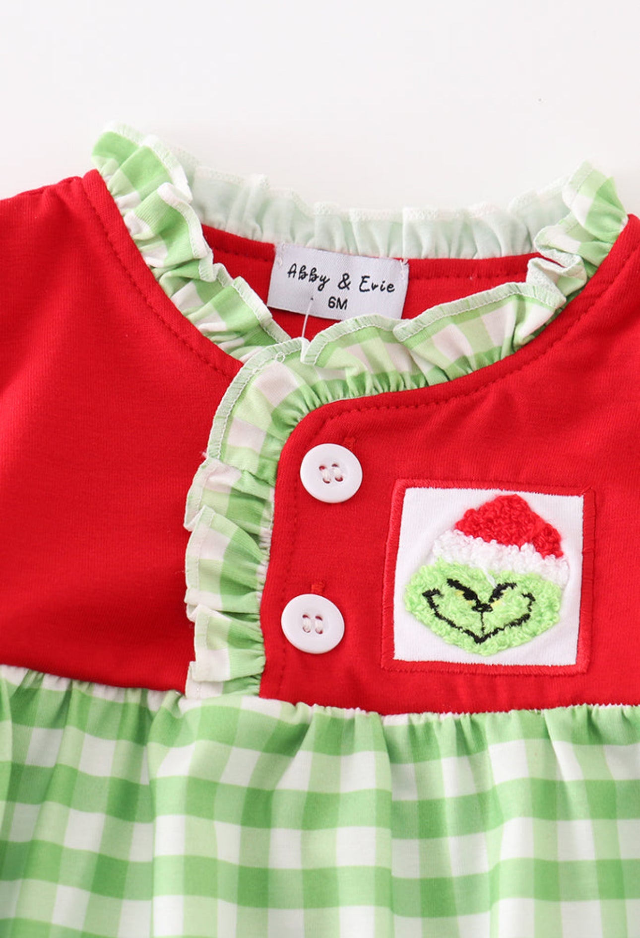 Red christmas grinch french knot baby gown - 6m