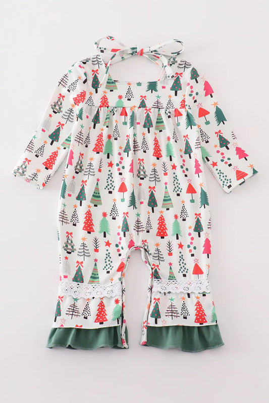 Christmas tree print girl romper - 6m