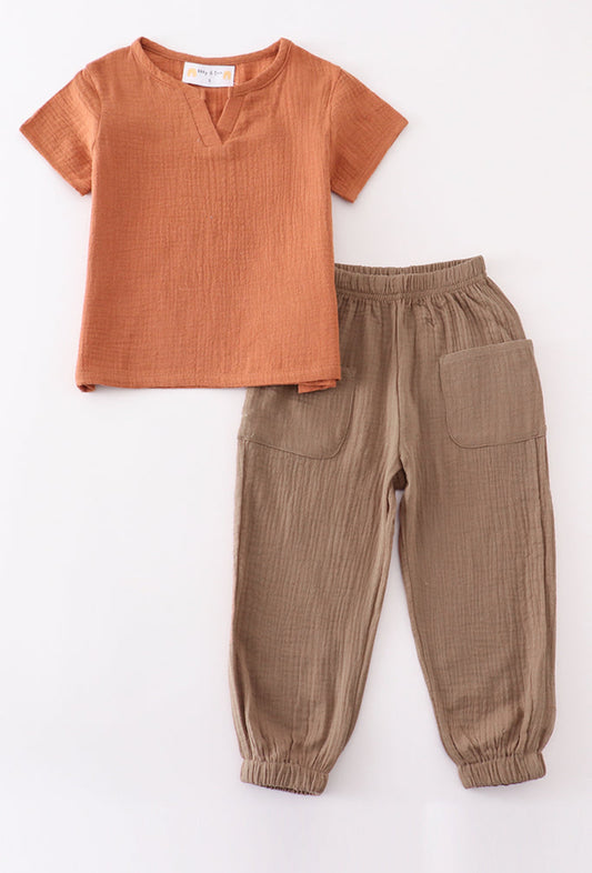 Premium Caramel muslin boy set - 4t