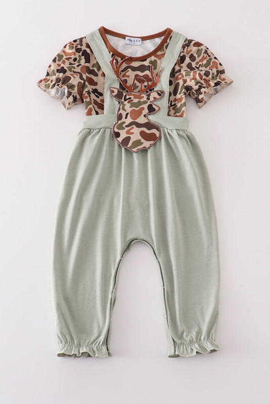 Camouflage deer applique girl romper set - 4t