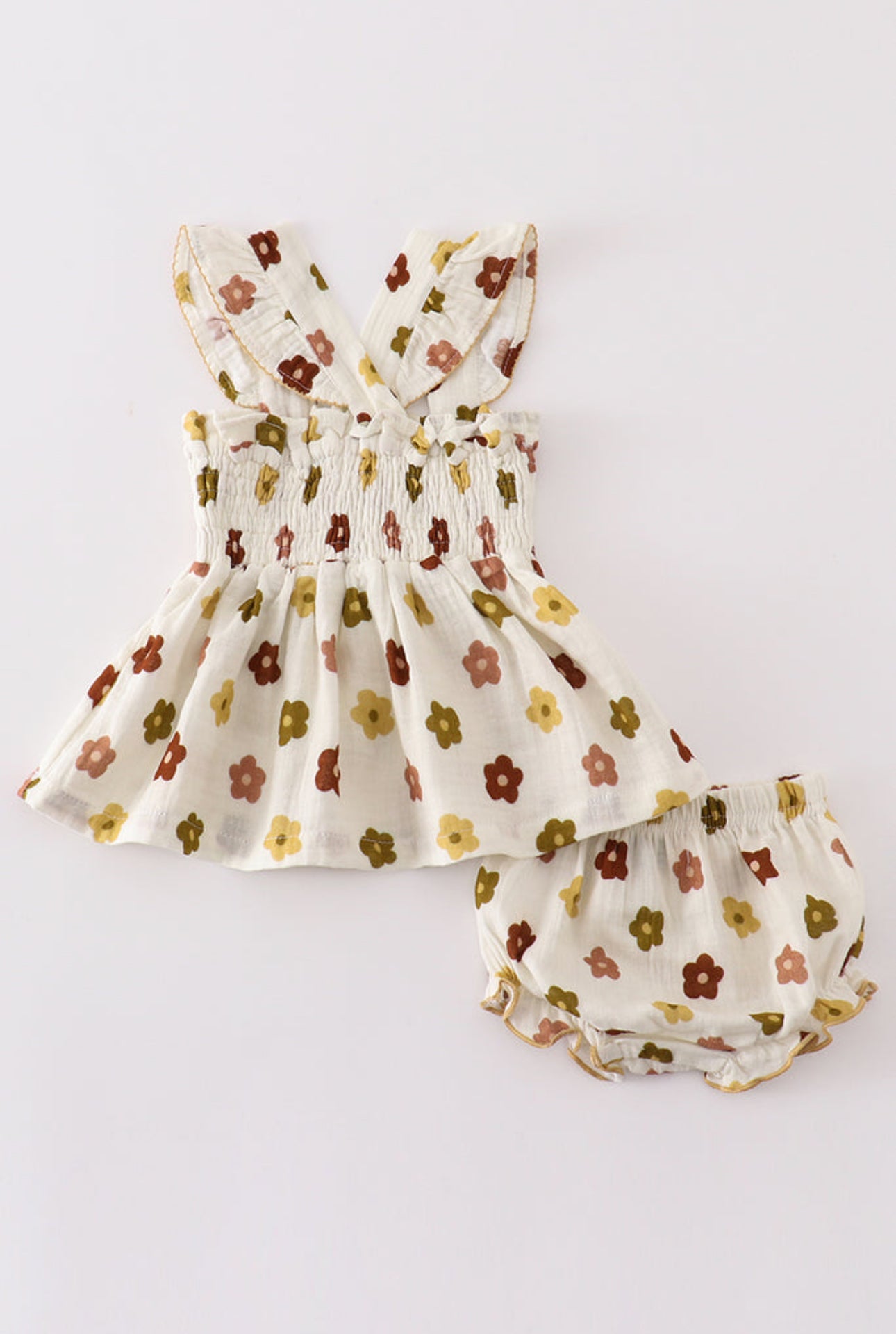 Premium Organic muslin floral smocked bloomer set - 24m