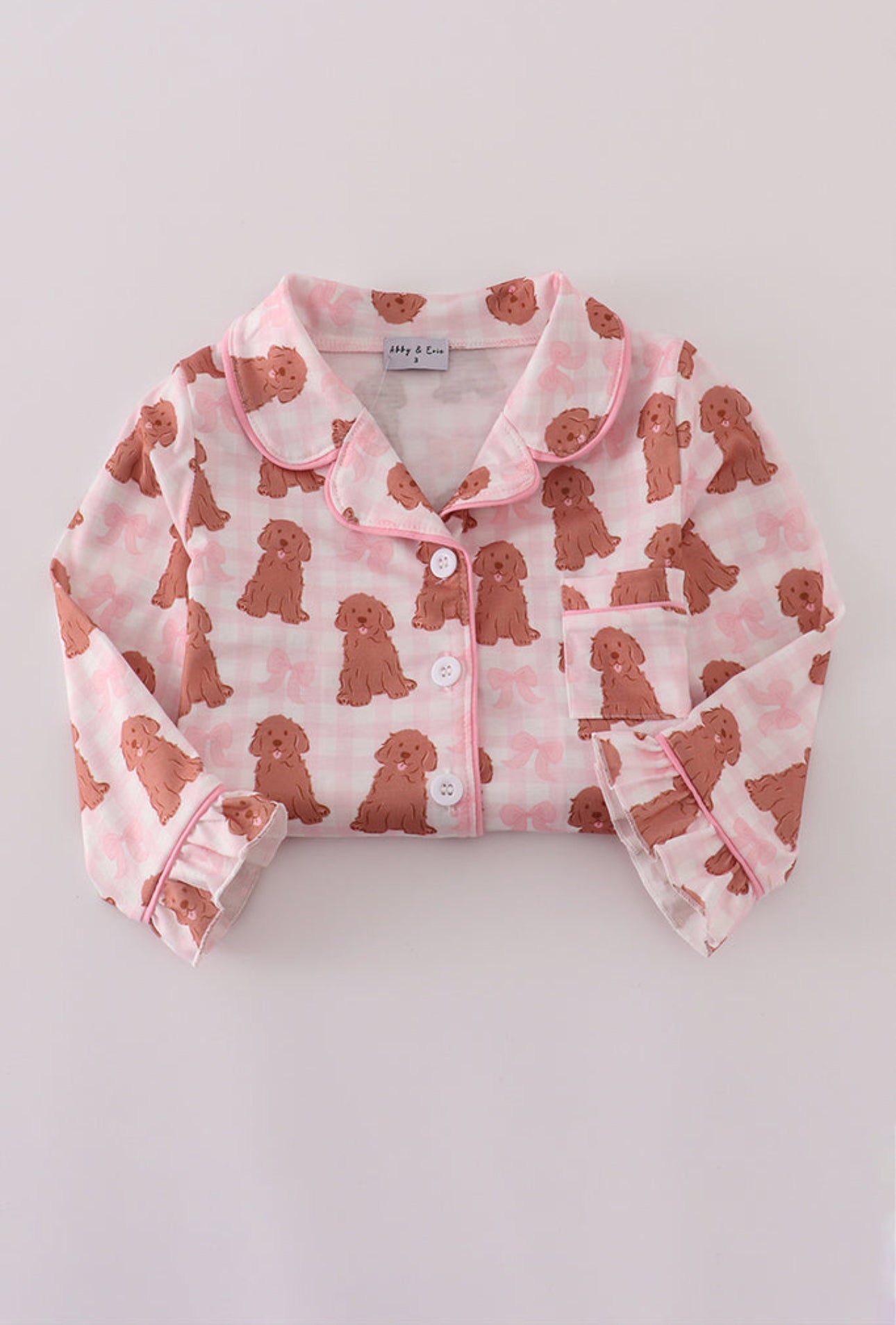 Pink puppy bow print ruffle pajamas set - 18m