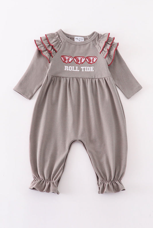 Grey tide embroidery girl ruffle romper - 2t