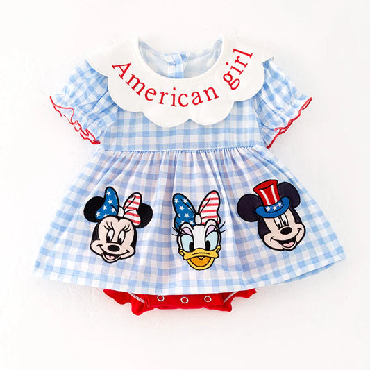 Toddler girls patriotic cartoon applique embroidery bubble