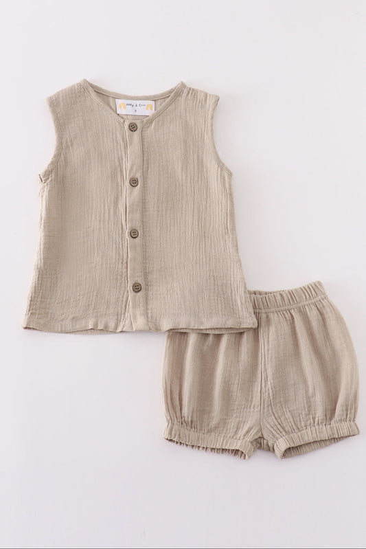 Premium Beige muslin boy shorts set - 4t