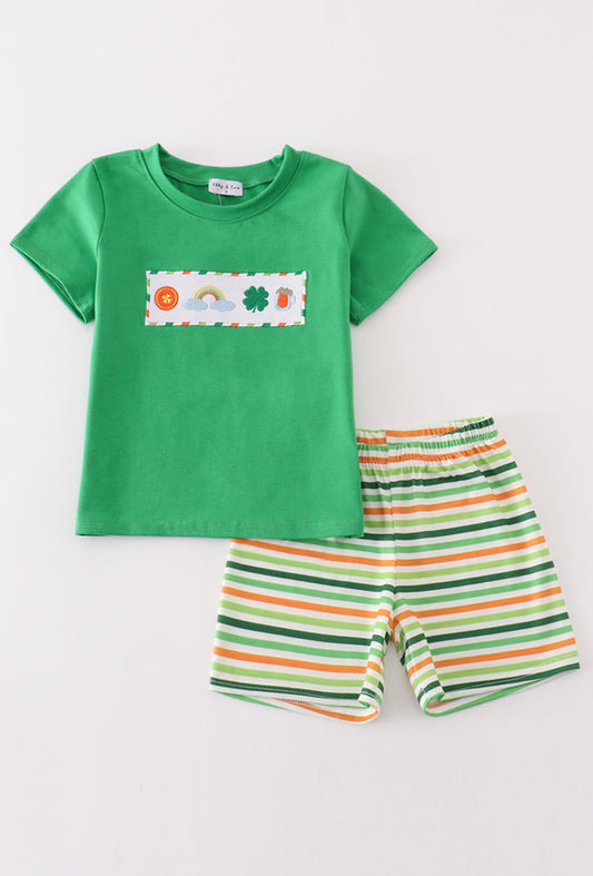 Green clover rainbow embroidery boy set - 12m
