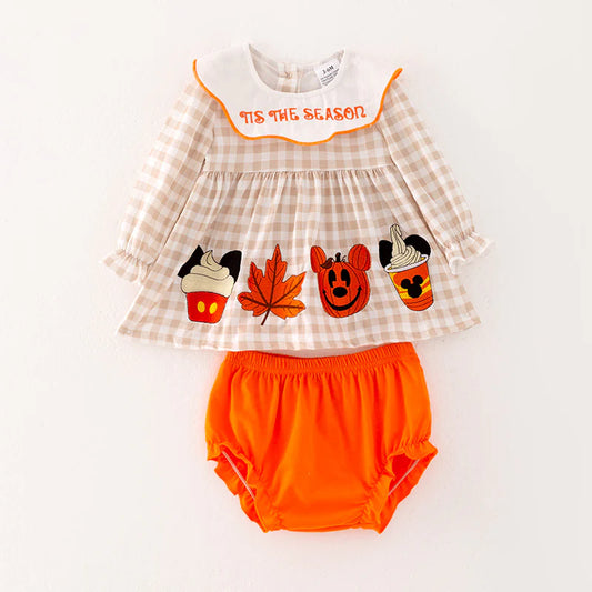 Fall cartoon embroidered bloomer set 3/6m