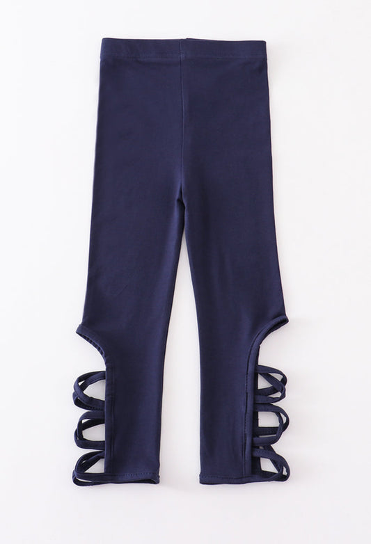 Navy hollow out leggings - 6y