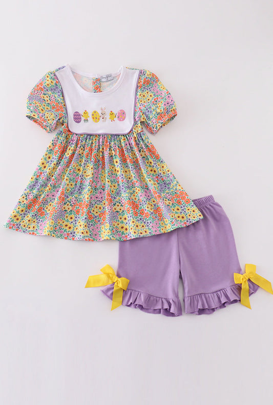 Easter floral bunny egg embroidery girl set - 12m