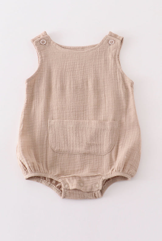 Premium Beige muslin boy bubble - 6m