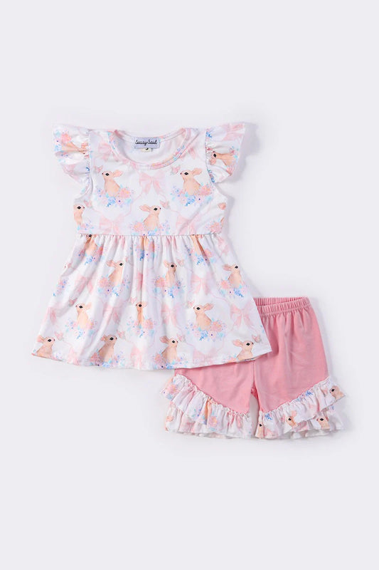 Pink bunny print girl set - 6m