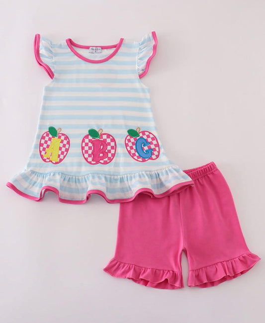 ABC applique ruffle shorts set